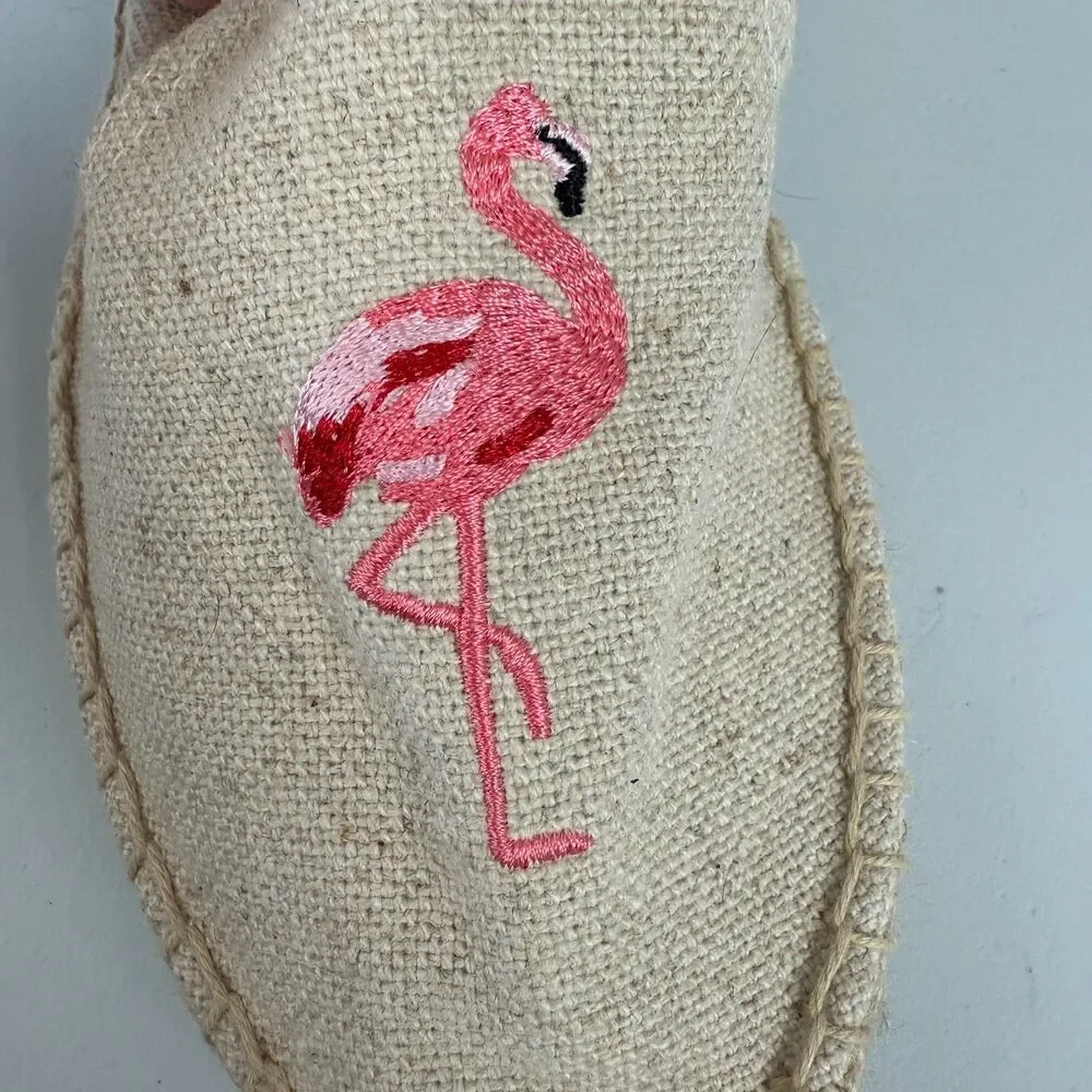 Soludos Espadrille Natural Slip On Shoes Pink Flamingo Embroidered Women's 7